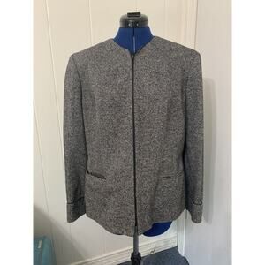Liz Clairborne Silk Wool Full Zip Blazer Grey tweed Size 14 Career Office Church